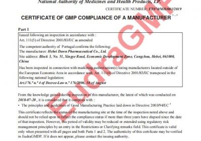 EU GMP of Dawn Pharma Issued EU GMP of Dawn Pharma Issued
